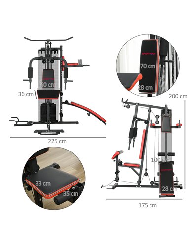 SPORTNOW Multi Gym Workout Station, Weight Machine with 65kg Weight Stack, Sit Up Bench, Push Up Stand, Dip Station A91-290V01BK