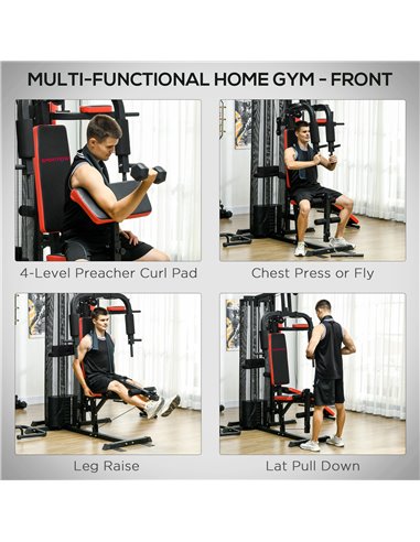 SPORTNOW Multi Gym Workout Station, Weight Machine with 65kg Weight Stack, Sit Up Bench, Push Up Stand, Dip Station A91-290V01BK