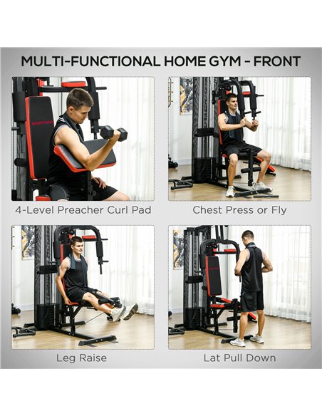 SPORTNOW Multi Gym Workout Station, Weight Machine with 65kg Weight Stack, Sit Up Bench, Push Up Stand, Dip Station A91-290V01BK - pic 101938 | FastDaddyshop