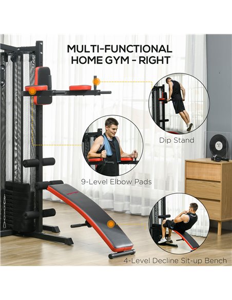 SPORTNOW Multi Gym Workout Station, Weight Machine with 65kg Weight Stack, Sit Up Bench, Push Up Stand, Dip Station A91-290V01BK - pic 101939 | FastDaddyshop