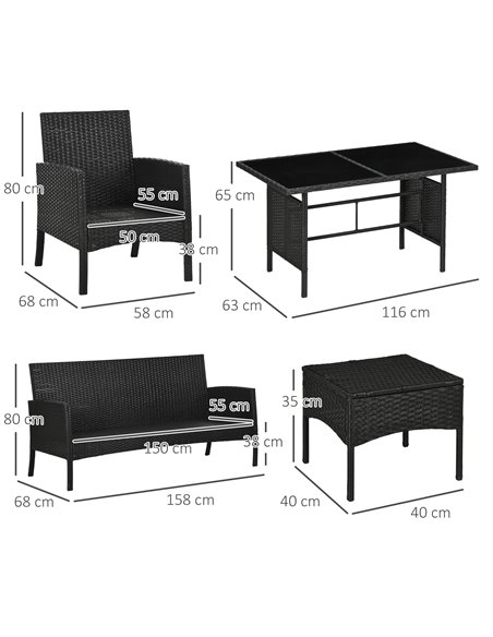 Outsunny 5 Seater Rattan Garden Furniture Set Wicker Sofa Armchairs Footstools and Glass Table Patio Rattan Sofa Sets with Cushi - pic 10194 | FastDaddyshop