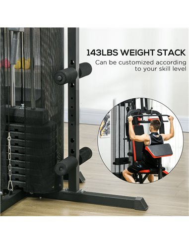 SPORTNOW Multi Gym Workout Station, Weight Machine with 65kg Weight Stack, Sit Up Bench, Push Up Stand, Dip Station A91-290V01BK