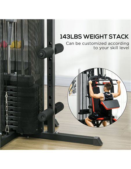 SPORTNOW Multi Gym Workout Station, Weight Machine with 65kg Weight Stack, Sit Up Bench, Push Up Stand, Dip Station A91-290V01BK - pic 101940 | FastDaddyshop