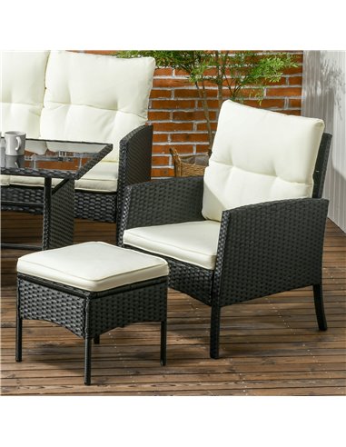 Outsunny 5 Seater Rattan Garden Furniture Set Wicker Sofa Armchairs Footstools and Glass Table Patio Rattan Sofa Sets with Cushi