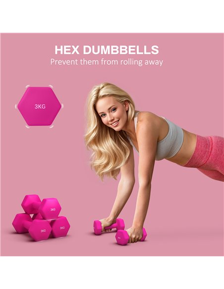 SPORTNOW 2 x 3kg Hexagonal Dumbbells Weights Set with Non-Slip Grip for Home Gym Workout, Pink A91-315V02PK - pic 102046 | FastDaddyshop