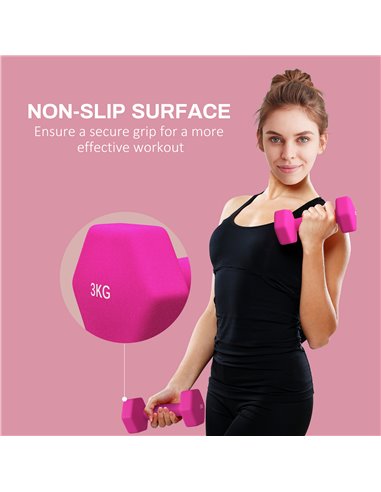 SPORTNOW 2 x 3kg Hexagonal Dumbbells Weights Set with Non-Slip Grip for Home Gym Workout, Pink A91-315V02PK