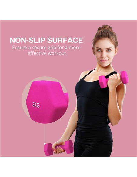 SPORTNOW 2 x 3kg Hexagonal Dumbbells Weights Set with Non-Slip Grip for Home Gym Workout, Pink A91-315V02PK - pic 102048 | FastDaddyshop