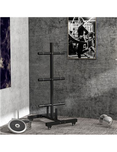 SPORTNOW Weight Rack for Olympic Weight Plate, 3 Tier Weight Tree for 2 inch Plates and Bars, Weight Organizer Stand with 4 Tran