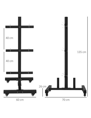 SPORTNOW Weight Rack for Olympic Weight Plate, 3 Tier Weight Tree for 2 inch Plates and Bars, Weight Organizer Stand with 4 Tran