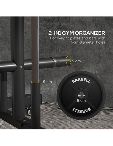 SPORTNOW Weight Rack for Olympic Weight Plate, 3 Tier Weight Tree for 2 inch Plates and Bars, Weight Organizer Stand with 4 Tran