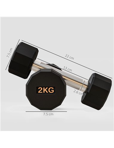 SPORTNOW 2 x 2kg Dumbbells Weights Set with 12-Sided Shape and Non-Slip Grip for Men Women Home Gym Workout A91-343V00OG