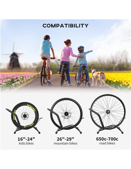 SPORTNOW Portable Bike Floor Stand, Freestanding Bike Rack for 16"-29" Kid's/Mountain/Road Bikes Home Garages Use AA0-097V00BK - pic 102074 | FastDaddyshop