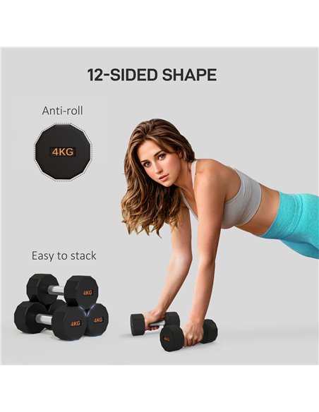 SPORTNOW 2 x 4kg Dumbbells Weights Set with 12-Sided Shape and Non-Slip Grip for Men Women Home Gym Workout A91-343V01OG - pic 102082 | FastDaddyshop
