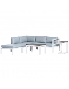 Outsunny 5-Piece L-shaped Garden Furniture Set, Corner Sofa Set with Coffee Table End Table Cushions, White Frame