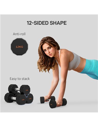 SPORTNOW 2 x 12kg Dumbbells Weights Set with 12-Sided Shape and Non-Slip Grip for Men Women Home Gym Workout A91-343V06OG