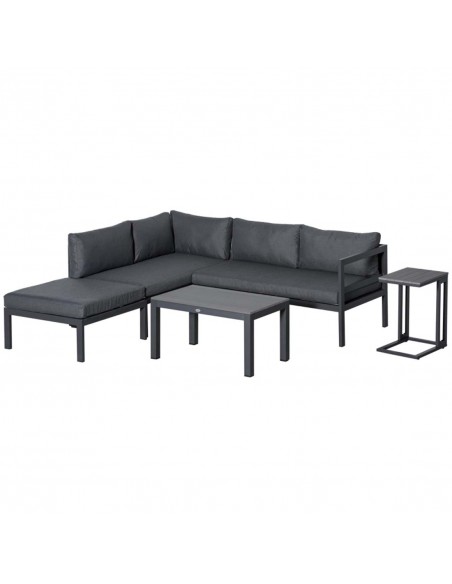 Outsunny 5-Piece L-shaped Garden Furniture Set, Corner Sofa Set with Coffee Table End Table Cushions, Grey Frame - pic 10211 | FastDaddyshop