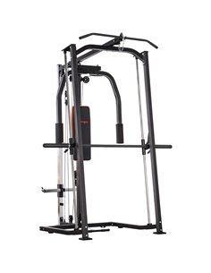 SPORTNOW 3 In 1 Smith Machine with Dual Cable Pulley System, Chest Press Station, 17-Level Squat Rack and Barbell Bar A91-321V00