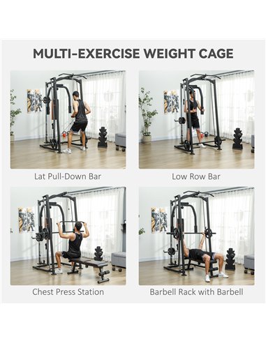 SPORTNOW 3 In 1 Smith Machine with Dual Cable Pulley System, Chest Press Station, 17-Level Squat Rack and Barbell Bar A91-321V00