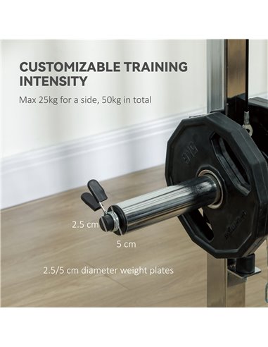 SPORTNOW 3 In 1 Smith Machine with Dual Cable Pulley System, Chest Press Station, 17-Level Squat Rack and Barbell Bar A91-321V00