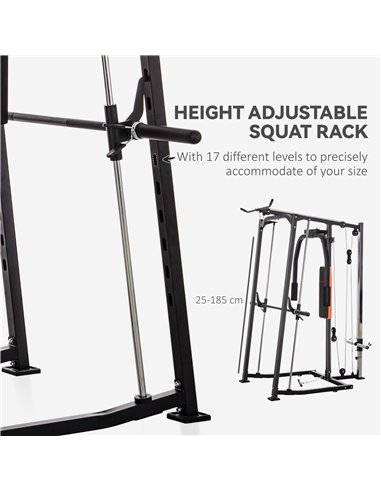 SPORTNOW 3 In 1 Smith Machine with Dual Cable Pulley System, Chest Press Station, 17-Level Squat Rack and Barbell Bar A91-321V00