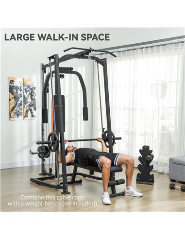 SPORTNOW 3 In 1 Smith Machine with Dual Cable Pulley System, Chest Press Station, 17-Level Squat Rack and Barbell Bar A91-321V00