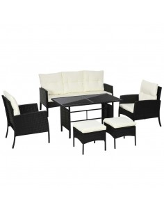 Outsunny 5 Seater Rattan Garden Furniture Set with Wicker Sofa, Armchairs, Footstools and Glass Table, Black