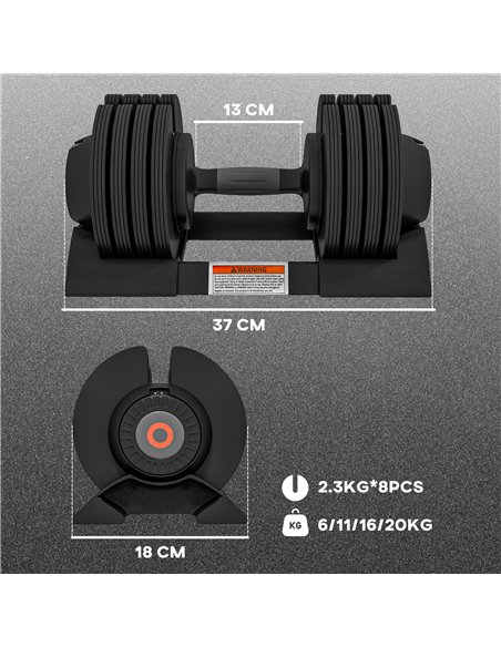 SPORTNOW 2 x 20KG Adjustable Dumbbells Set, 4-in-1 Weights Set with Storage Tray and Non-Slip Handle, Home Gym Fitness Equipment - pic 102153 | FastDaddyshop