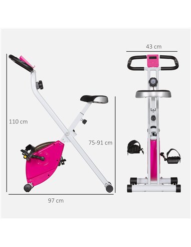 SPORTNOW Folding and Quiet Exercise Bike with 8-Level Magnetic Resistance and Heart Rate Sensor, for Home Gym, Pink and White A9