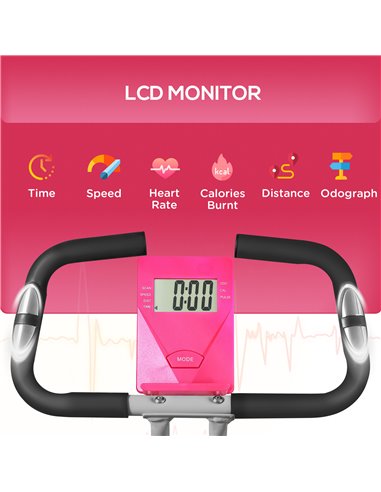 SPORTNOW Folding and Quiet Exercise Bike with 8-Level Magnetic Resistance and Heart Rate Sensor, for Home Gym, Pink and White A9