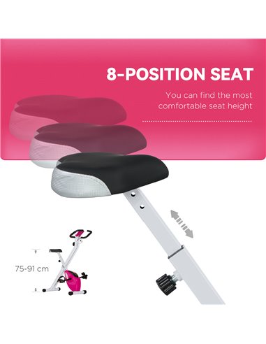 SPORTNOW Folding and Quiet Exercise Bike with 8-Level Magnetic Resistance and Heart Rate Sensor, for Home Gym, Pink and White A9