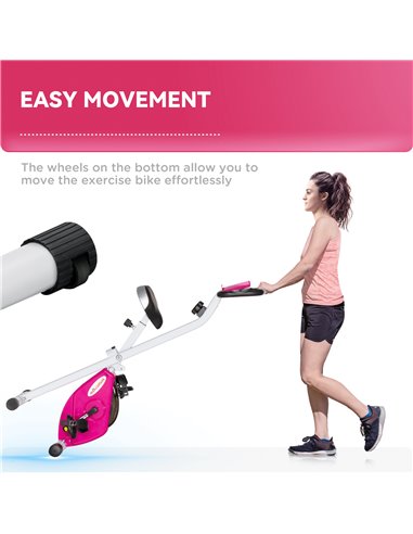 SPORTNOW Folding and Quiet Exercise Bike with 8-Level Magnetic Resistance and Heart Rate Sensor, for Home Gym, Pink and White A9