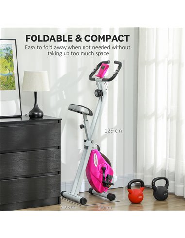 SPORTNOW Folding and Quiet Exercise Bike with 8-Level Magnetic Resistance and Heart Rate Sensor, for Home Gym, Pink and White A9
