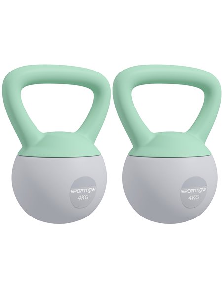 SPORTNOW 2 x 4kg Soft Kettlebell, Kettle Bell with Non-Slip Handle, for Home Gym, Strength Training, Cardio - Grey and Green A91 - pic 102187 | FastDaddyshop
