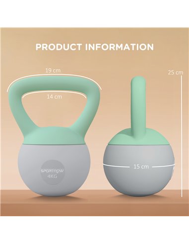 SPORTNOW 2 x 4kg Soft Kettlebell, Kettle Bell with Non-Slip Handle, for Home Gym, Strength Training, Cardio - Grey and Green A91