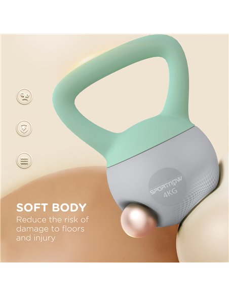 SPORTNOW 2 x 4kg Soft Kettlebell, Kettle Bell with Non-Slip Handle, for Home Gym, Strength Training, Cardio - Grey and Green A91 - pic 102190 | FastDaddyshop