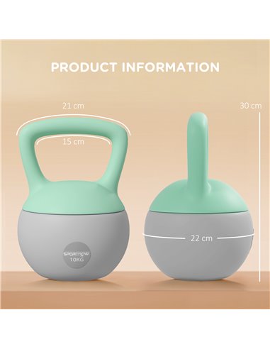SPORTNOW 2 x 10kg Soft Kettlebell, Kettle Bell with Non-Slip Handle, for Home Gym, Strength Training, Cardio - Grey and Green A9