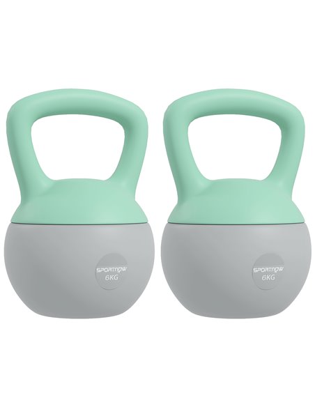 SPORTNOW 2 x 6kg Soft Kettlebell, Kettle Bell with Non-Slip Handle, for Home Gym, Strength Training, Cardio - Grey and Green A91 - pic 102205 | FastDaddyshop