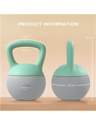 SPORTNOW 2 x 6kg Soft Kettlebell, Kettle Bell with Non-Slip Handle, for Home Gym, Strength Training, Cardio - Grey and Green A91