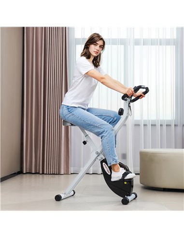 SPORTNOW Folding and Quiet Exercise Bike with 8-Level Magnetic Resistance and Heart Rate Sensor, for Home Gym, Black and White A