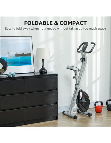 SPORTNOW Folding and Quiet Exercise Bike with 8-Level Magnetic Resistance and Heart Rate Sensor, for Home Gym, Black and Grey A9