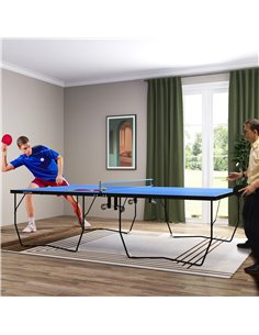 SPORTNOW 9FT Folding Table Tennis Table, with 8 Wheels, for Indoor Use - Blue A90-333V00BU 2