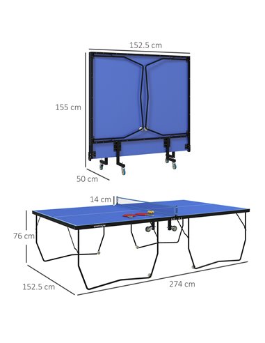 SPORTNOW 9FT Folding Table Tennis Table, with 8 Wheels, for Indoor Use - Blue A90-333V00BU