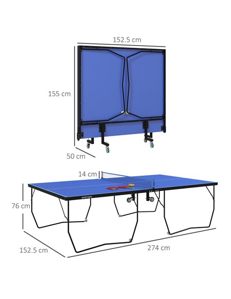 SPORTNOW 9FT Folding Table Tennis Table, with 8 Wheels, for Indoor Use - Blue A90-333V00BU - pic 102252 | FastDaddyshop