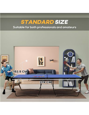 SPORTNOW 9FT Folding Table Tennis Table, with 8 Wheels, for Indoor Use - Blue A90-333V00BU