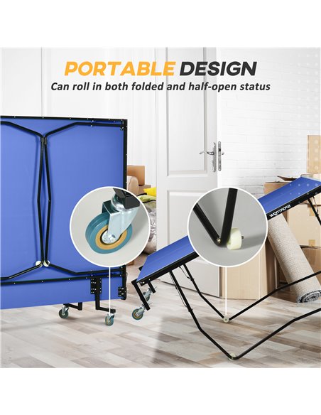 SPORTNOW 9FT Folding Table Tennis Table, with 8 Wheels, for Indoor Use - Blue A90-333V00BU - pic 102254 | FastDaddyshop