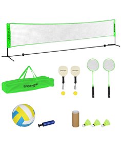 SPORTNOW Badminton Net Set, Height Adjustable Net for Pickleball, Volleyball, Badminton, with 3 Shuttlecocks, 4 Rackets A95-009V