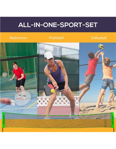 SPORTNOW Badminton Net Set, Height Adjustable Net for Pickleball, Volleyball, Badminton, with 3 Shuttlecocks, 4 Rackets A95-009V