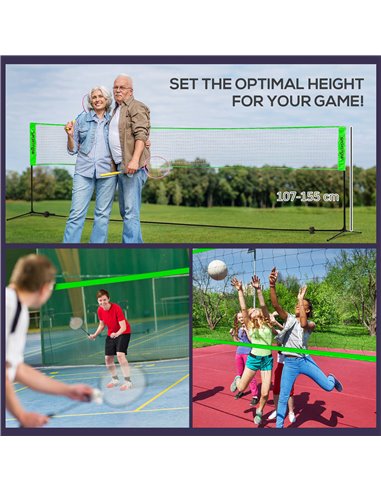 SPORTNOW Badminton Net Set, Height Adjustable Net for Pickleball, Volleyball, Badminton, with 3 Shuttlecocks, 4 Rackets A95-009V