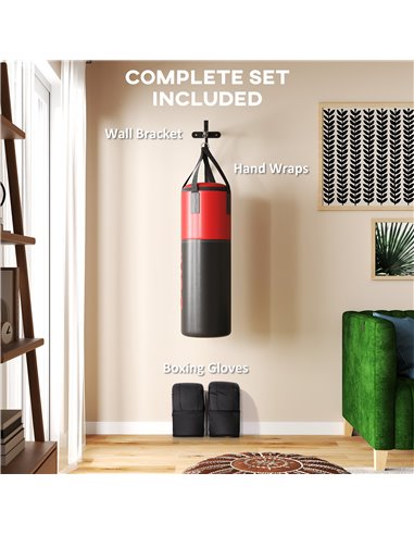 SPORTNOW Unfilled Punching Bag Set with Boxing Bag Bracket, Boxing Gloves, Hand Wraps and 360° Swivel Hook A91-350V00RD