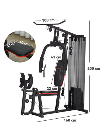 SPORTNOW Weights Machine, Multi Gym with 45kg Weight Stack, Compact Home Gym Leg Press Machine for Full Body Training A91-319V01